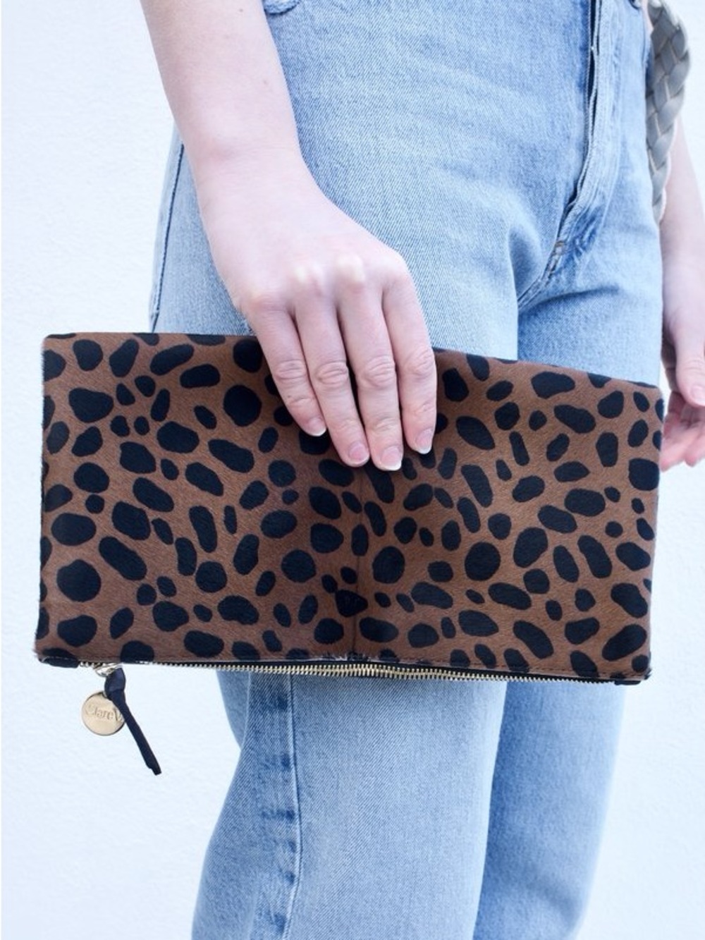 NWT CLARE V. LEOPARD HAIR ON FOLDOVER CLUTCH - Picture 2 of 8